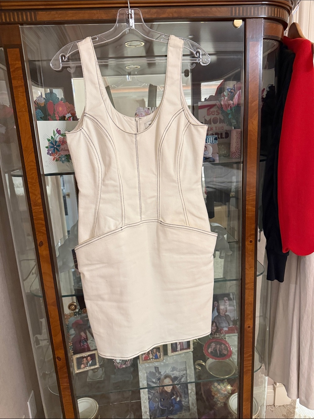 Mugler Women's White Denim Sleeveless Structured Mini Dress